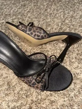 Shoes | Leopard Print Slide Heels With Black Insole | Poshmark
